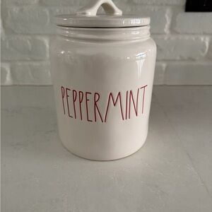 Rae Dunn White and Red Peppermint Canister